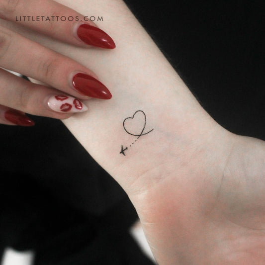 Tatuaje temporal de avión y corazón (juego de 3)