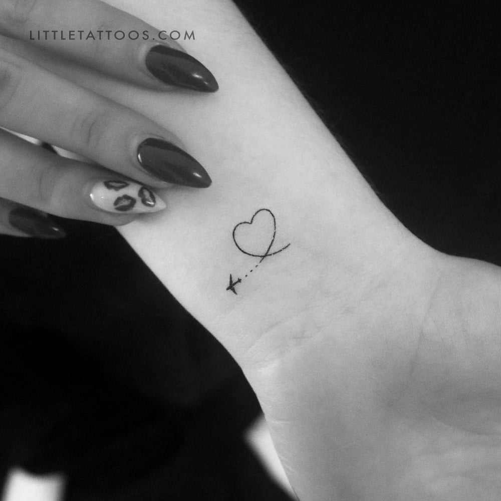 Tatuaje temporal de avión y corazón (juego de 3)