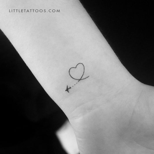 Tatuaje temporal de avión y corazón (juego de 3)