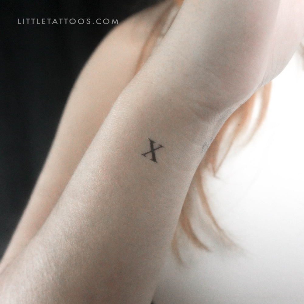 Tatuaje temporal de la letra X mayúscula con serifa - Juego de 3