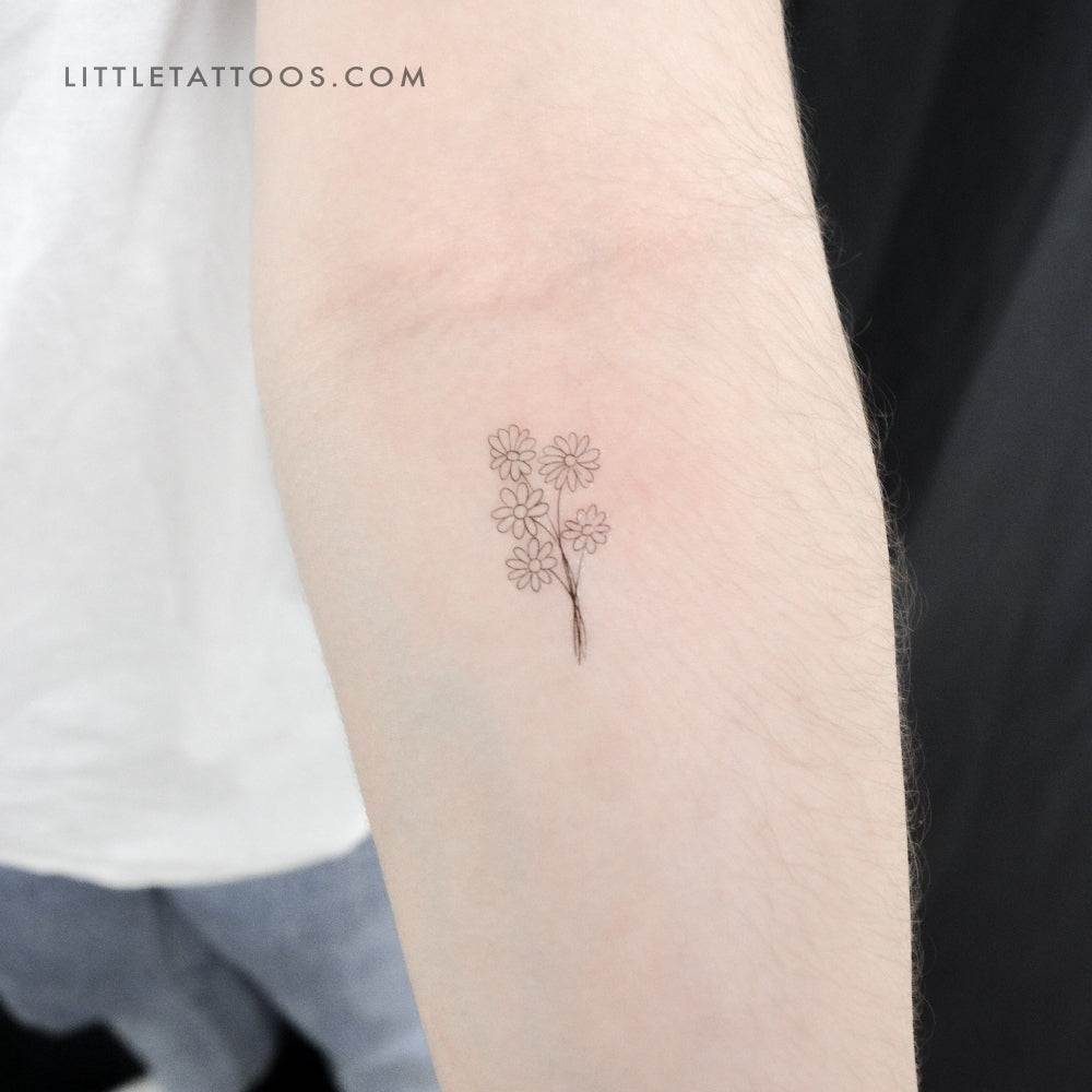 Tatuaje temporal de ramo de margaritas pequeñas (juego de 3)