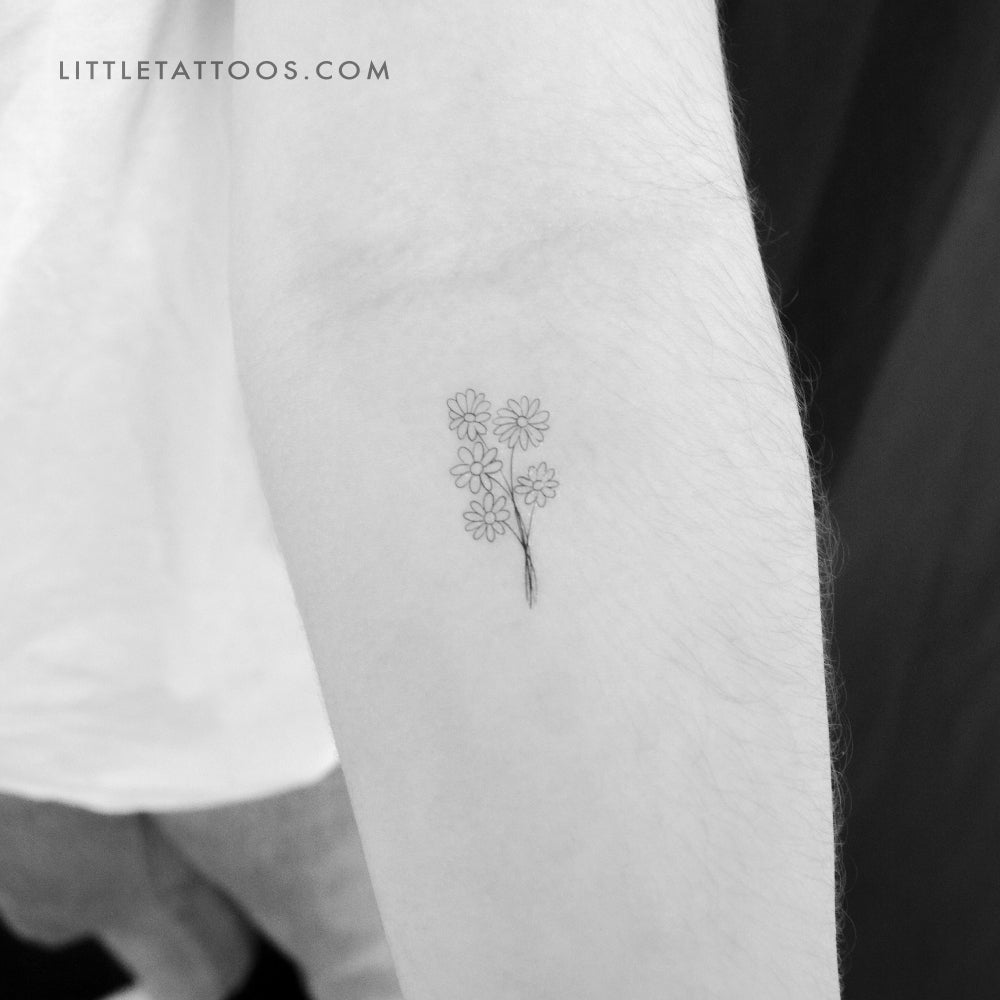 Tatuaje temporal de ramo de margaritas pequeñas (juego de 3)