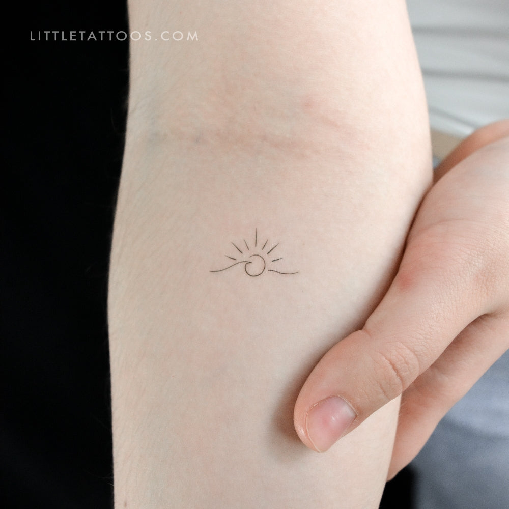 Tatuaje temporal de ola al atardecer - Juego de 3