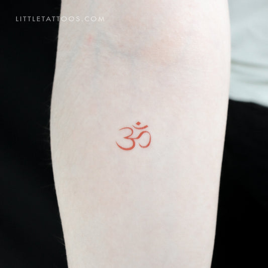 Red Ink Om Temporary Tattoo - Set of 3