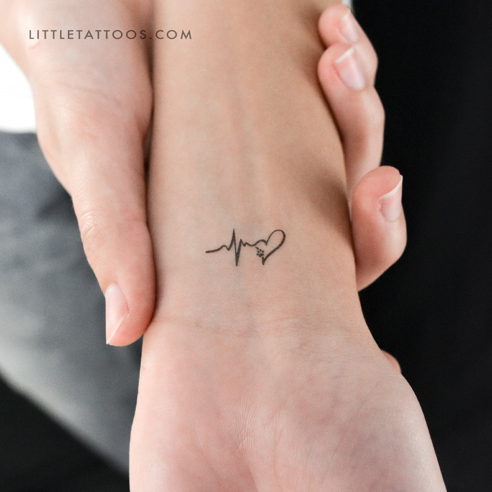 Paw Print Heartbeat Temporary Tattoo - Set of 3