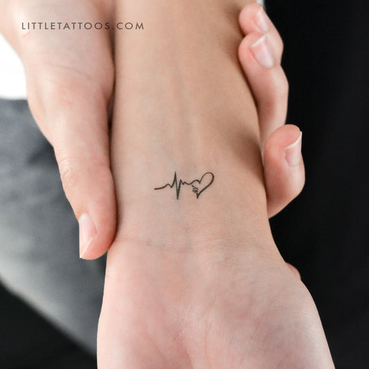 Paw Print Heartbeat Temporary Tattoo - Set of 3