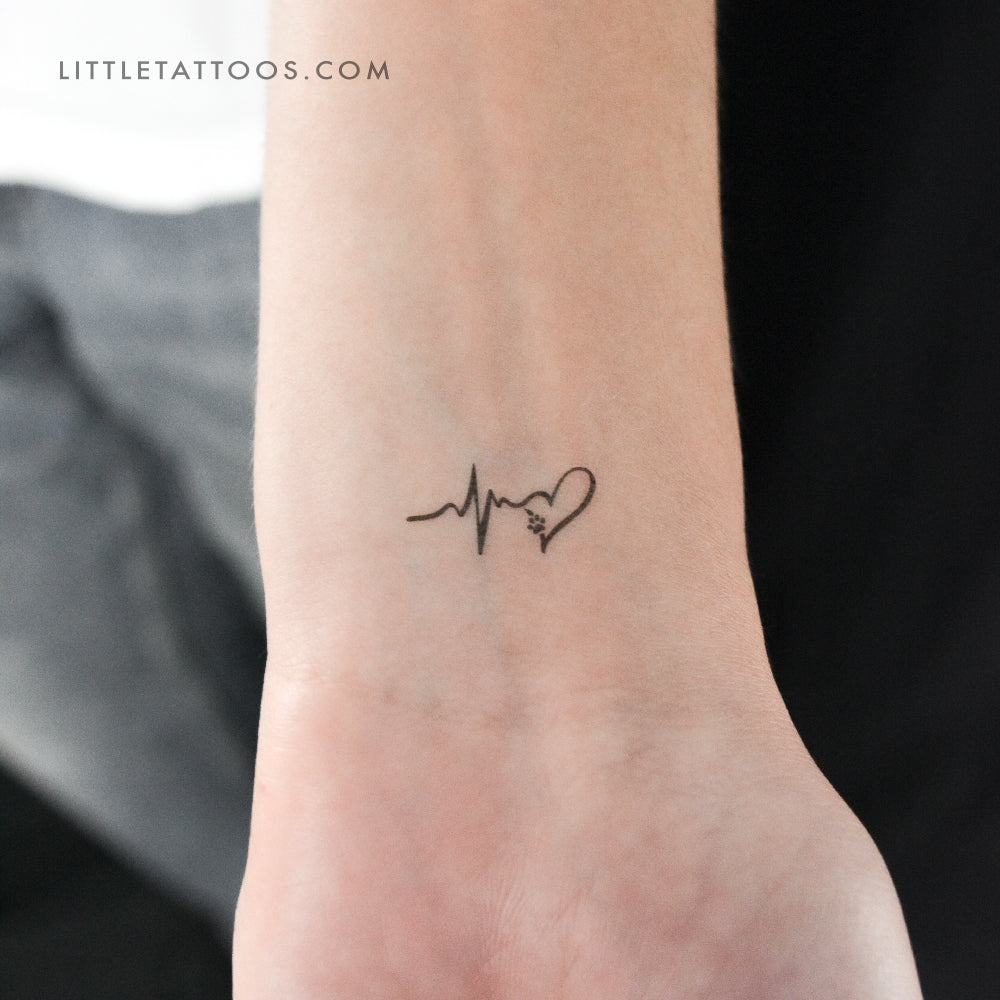Paw Print Heartbeat Temporary Tattoo - Set of 3