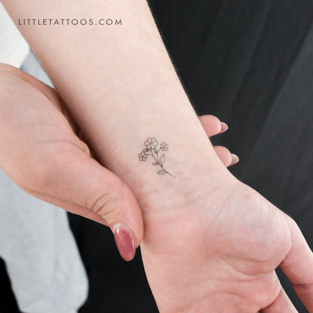 Tatuaje temporal de nomeolvides de líneas finas (juego de 3)