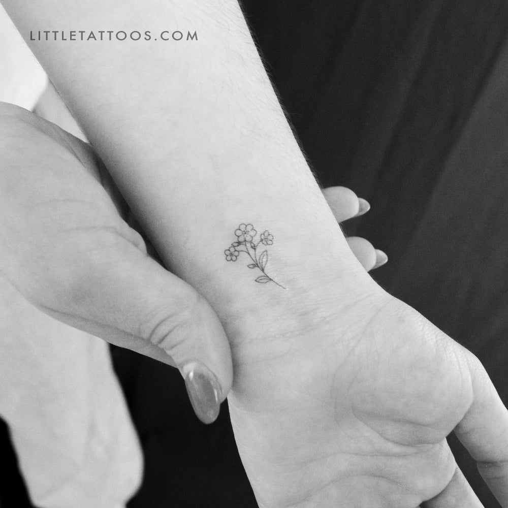 Tatuaje temporal de nomeolvides de líneas finas (juego de 3)