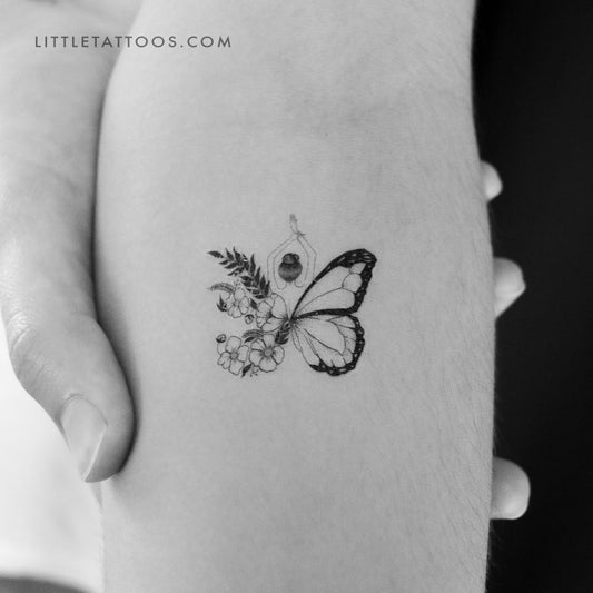 Tatuaje temporal de mujer mitad flor mitad mariposa - Juego de 3