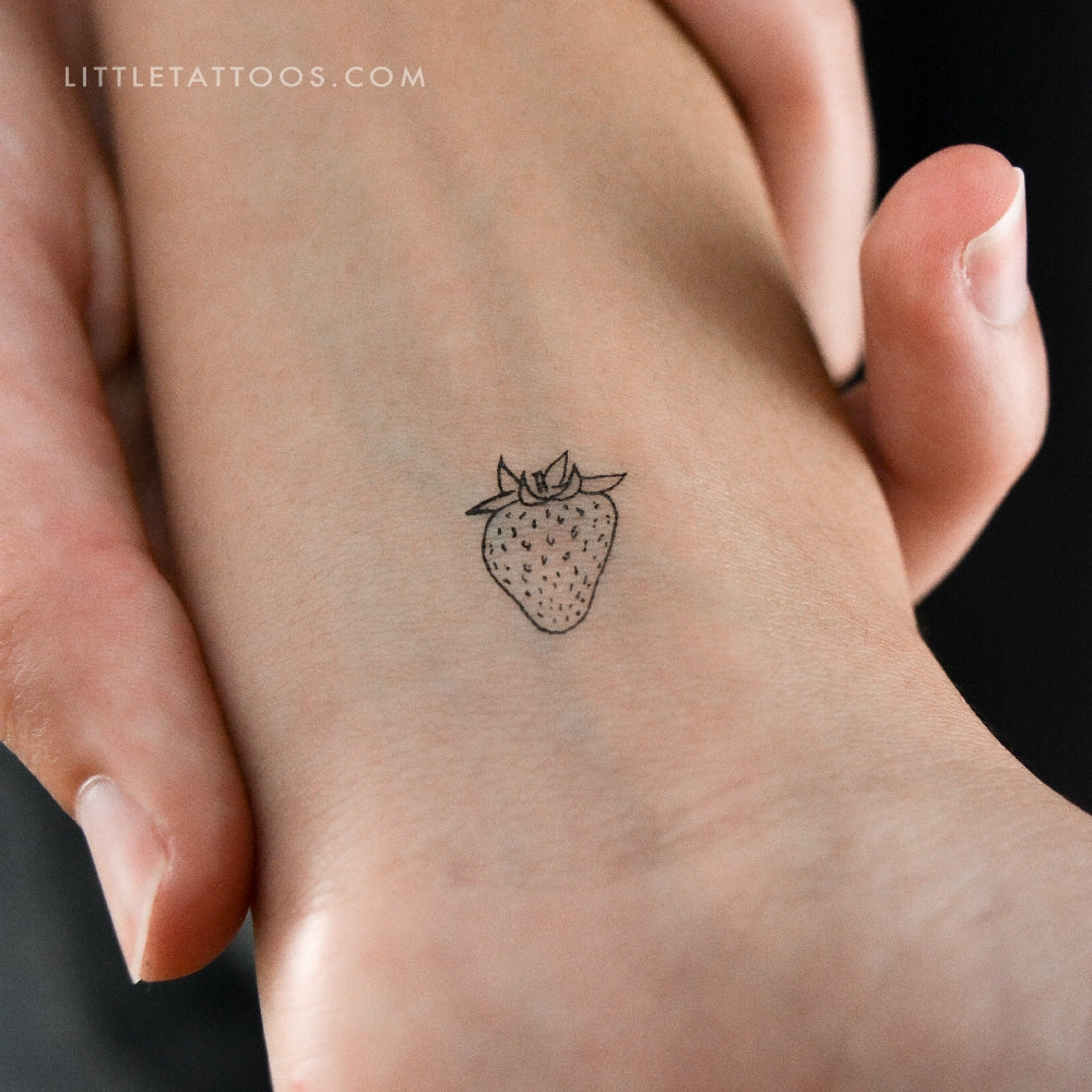 Tiny Strawberry Temporary Tattoo - Set of 3