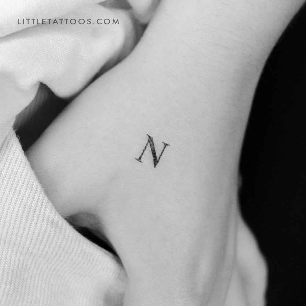 N Uppercase Serif Letter Temporary Tattoo - Set of 3