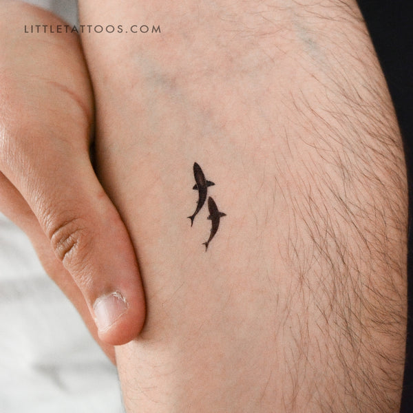 Little Shark And Shadow Temporary Tattoo - Set of 3