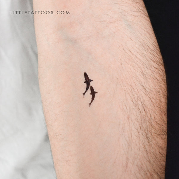Little Shark And Shadow Temporary Tattoo - Set of 3