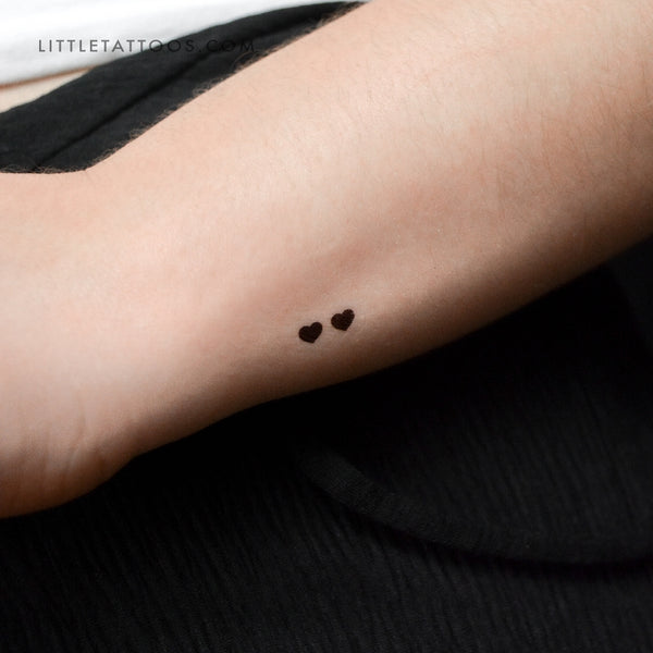 Two Horizontal Black Hearts Temporary Tattoo - Set of 3