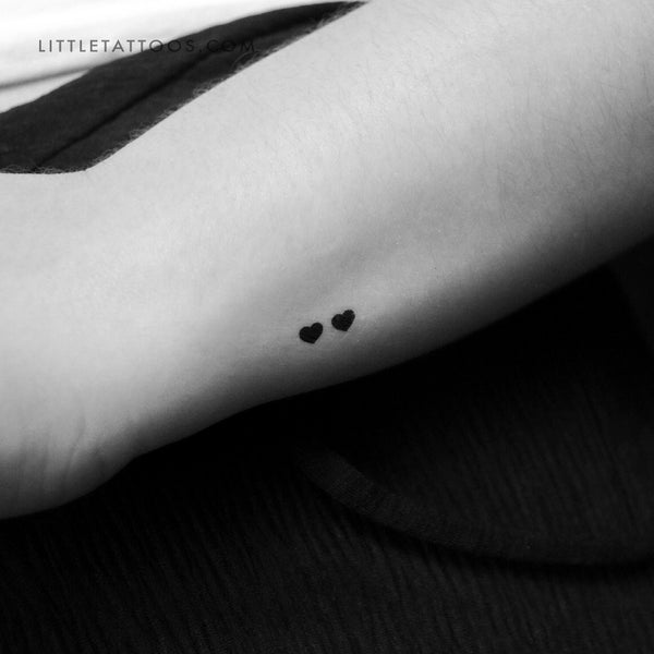 Two Horizontal Black Hearts Temporary Tattoo - Set of 3