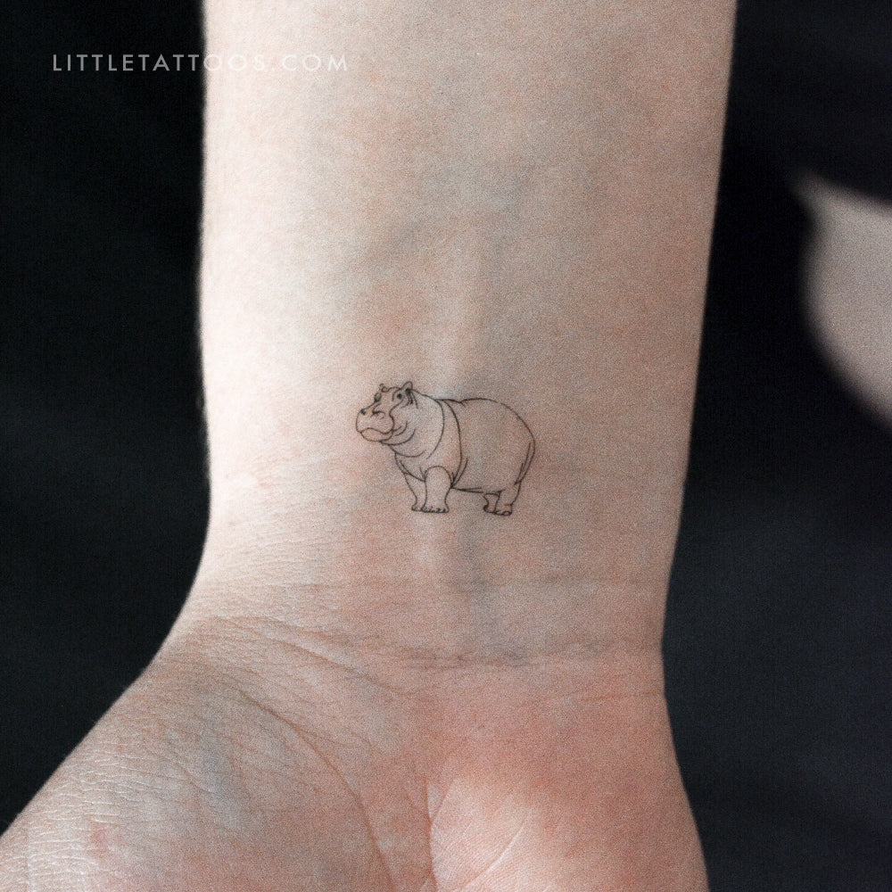 Tatuaje temporal de hipopótamo de línea fina (juego de 3)
