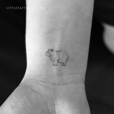 Fine Line Hippopotamus Temporary Tattoo - Set of 3