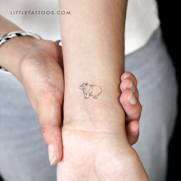 Fine Line Hippopotamus Temporary Tattoo - Set of 3