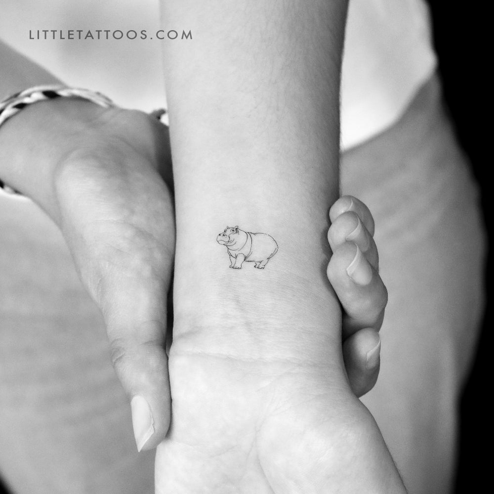 Tatuaje temporal de hipopótamo de línea fina (juego de 3)