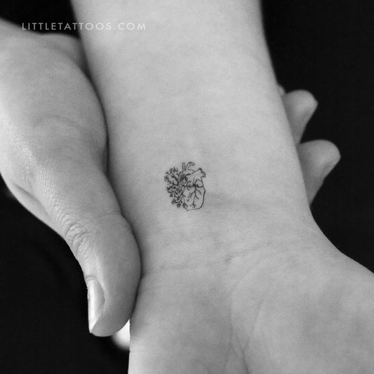 Tatuaje temporal de corazón con flor pequeña (juego de 3)