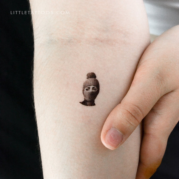 Woman With Balaclava Temporary Tattoo - Set of 3
