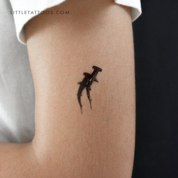 Great Hammerhead Shark And Shadow Temporary Tattoo - Set of 3