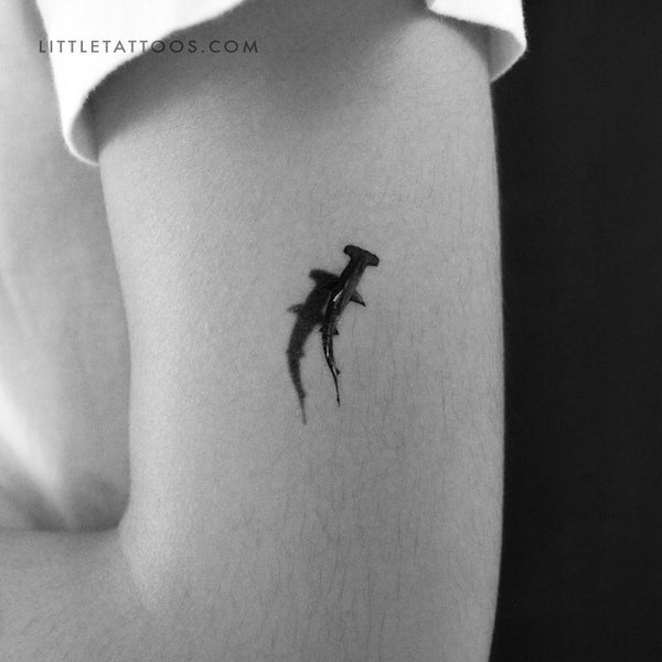 Great Hammerhead Shark And Shadow Temporary Tattoo - Set of 3