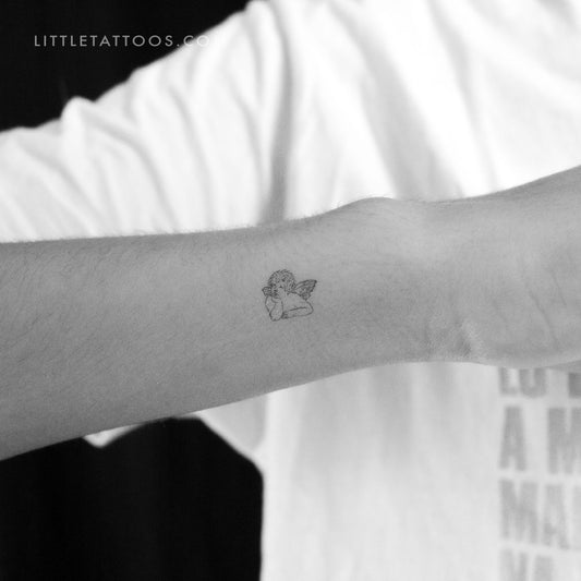 Tatuaje temporal de querubín pensante - Juego de 3