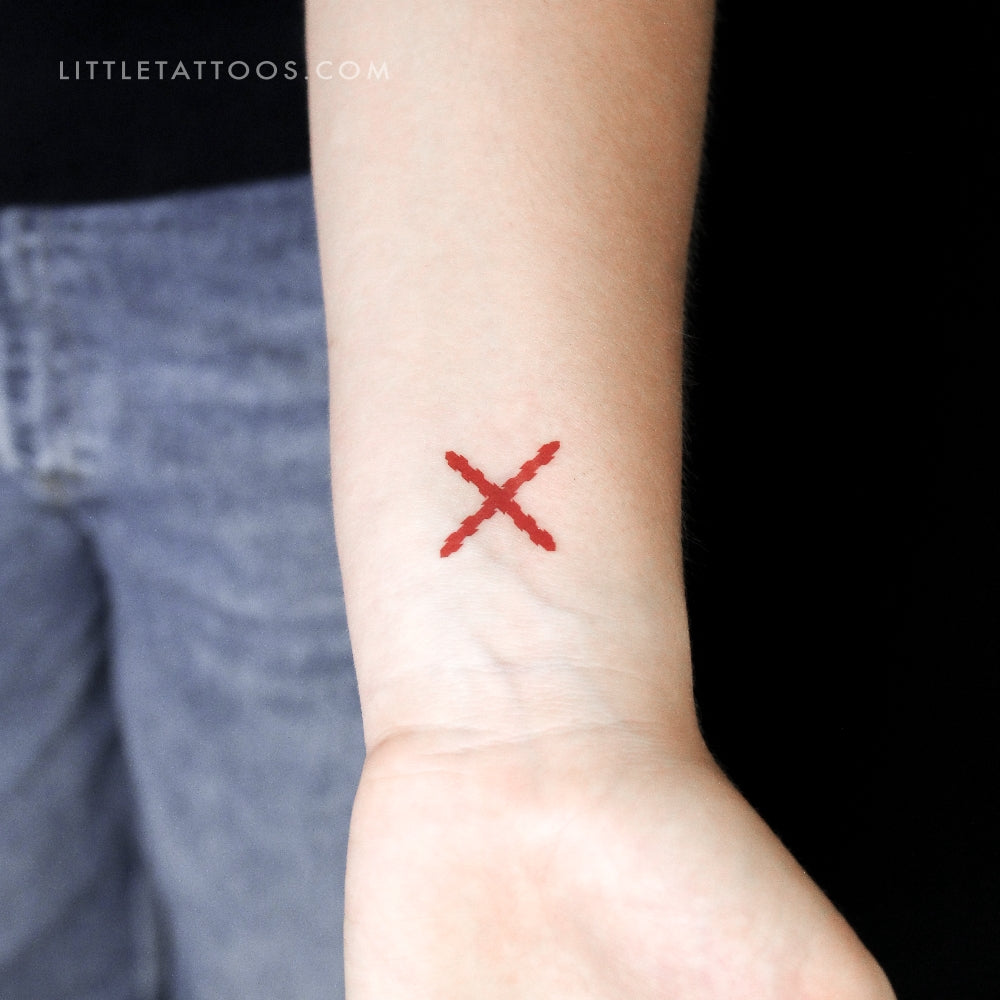 Small Cross Of Burgundy Temporary Tattoo - Set of 3