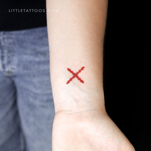 Small Cross Of Burgundy Temporary Tattoo - Set of 3