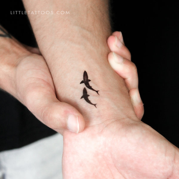 Small Shark And Shadow Temporary Tattoo - Set of 3
