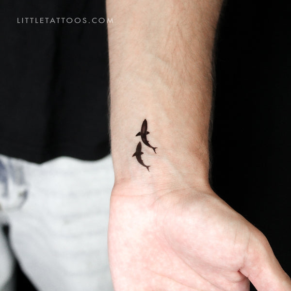 Small Shark And Shadow Temporary Tattoo - Set of 3