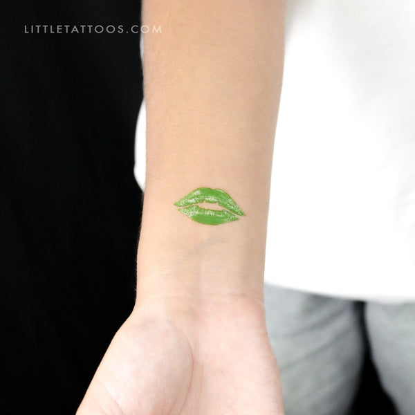 Green Kiss Mark Temporary Tattoo - Set of 3