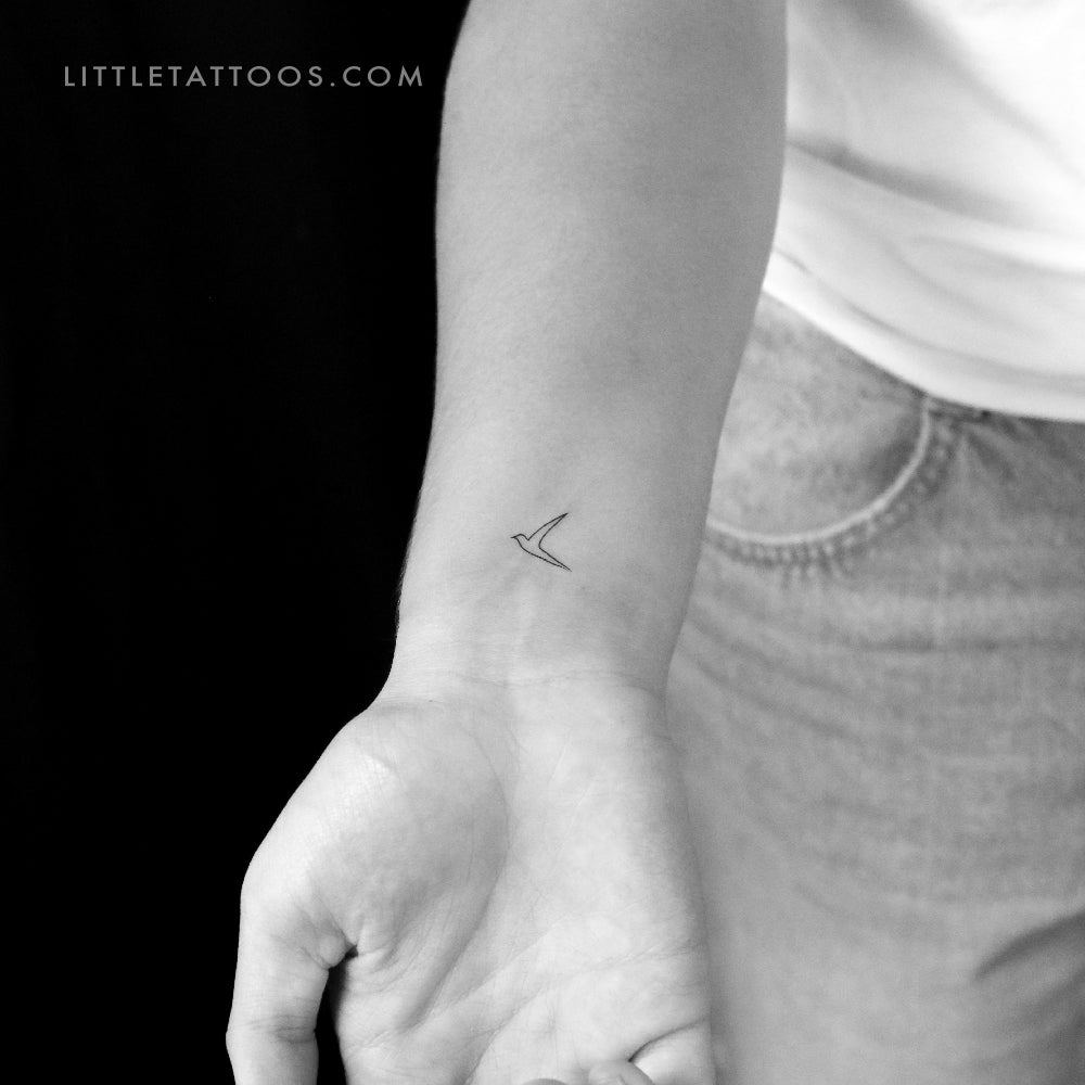 One Line Flying Bird Temporary Tattoo - Set of 3