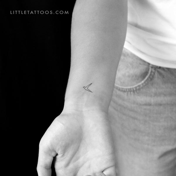 One Line Flying Bird Temporary Tattoo - Set of 3