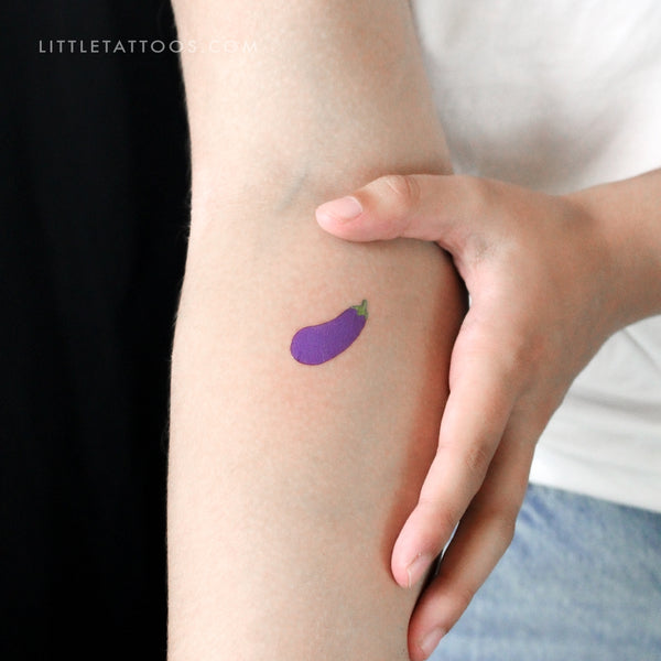 Eggplant Emoji Temporary Tattoo - Set of 3