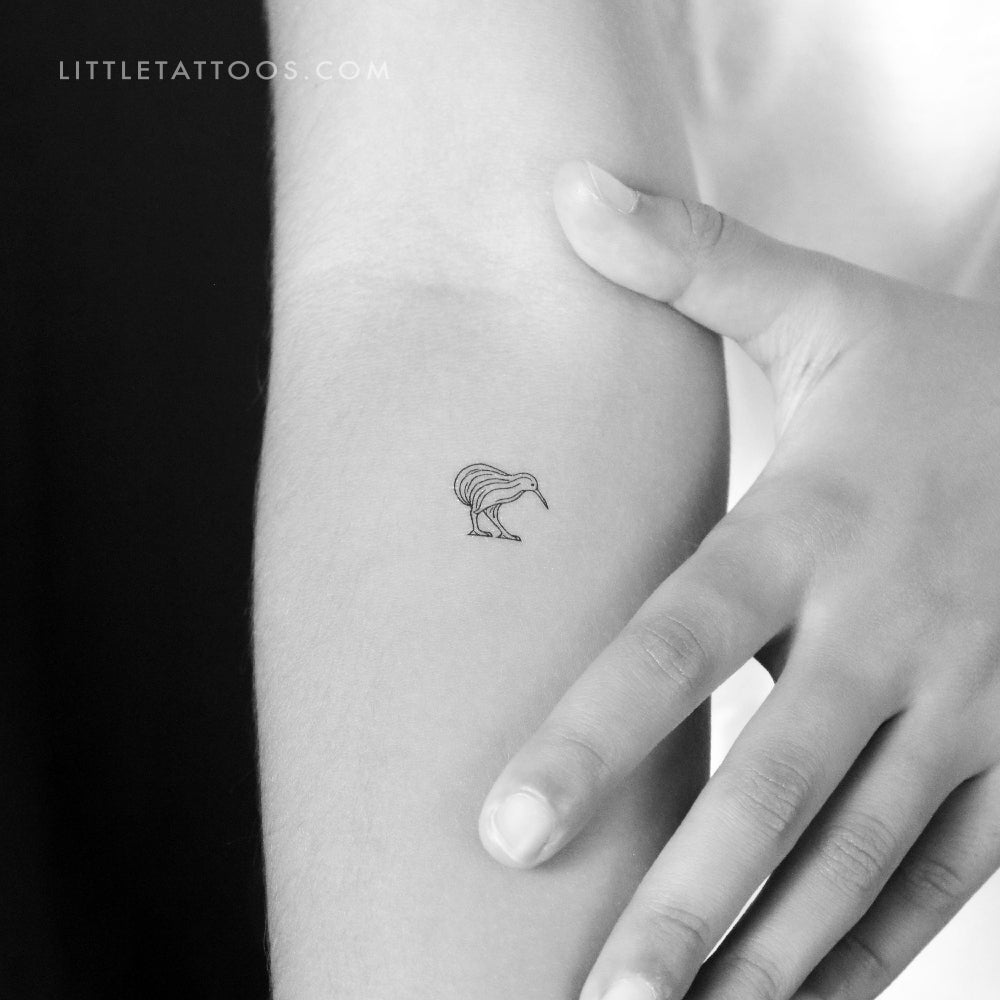 Tatuaje temporal minimalista de pájaro kiwi (juego de 3)