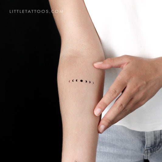 Tatuaje temporal minimalista de fases lunares (juego de 3)