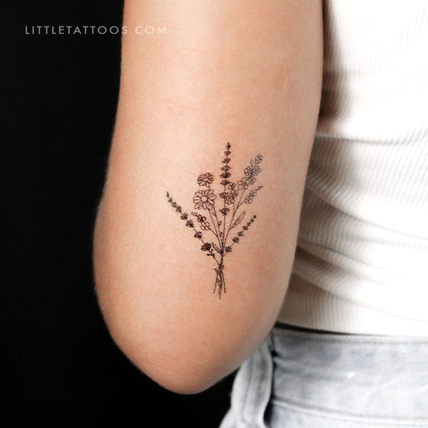 Wild Flower Bouquet Temporary Tattoo - Set of 3