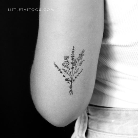Tatuaje temporal de ramo de flores silvestres (juego de 3)