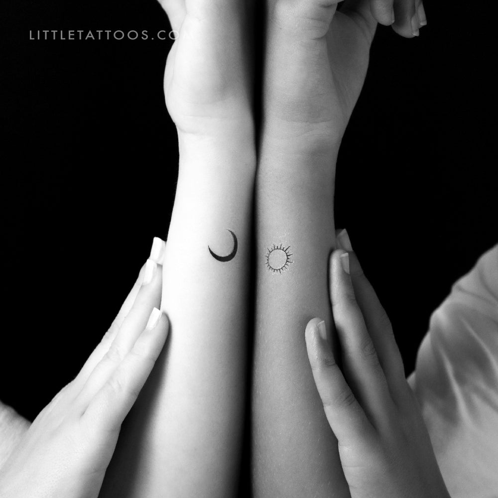 Tatuaje temporal minimalista de luna y sol a juego (juego de 3)