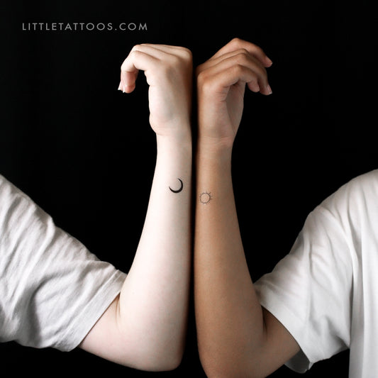 Tatuaje temporal minimalista de luna y sol a juego (juego de 3)