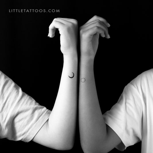 Tatuaje temporal minimalista de luna y sol a juego (juego de 3)