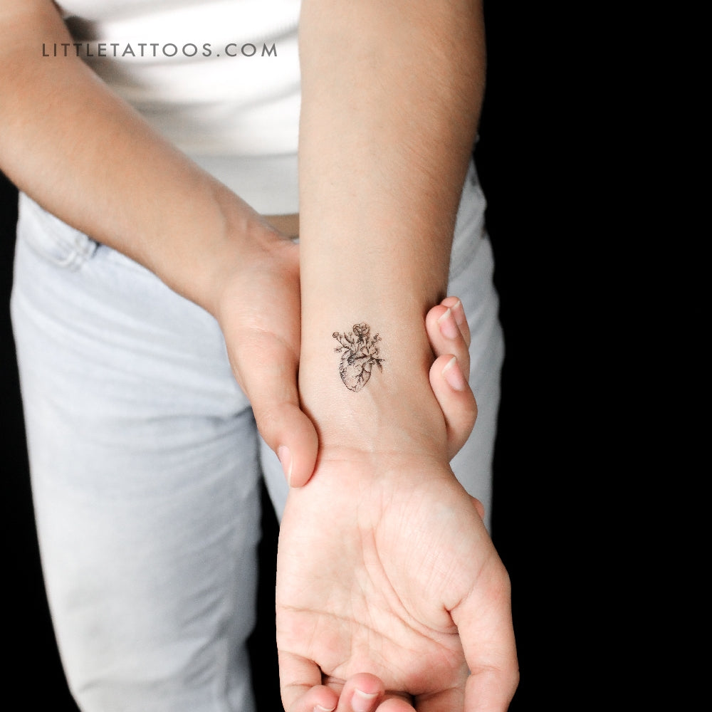 Flower Human Heart Temporary Tattoo - Set of 3