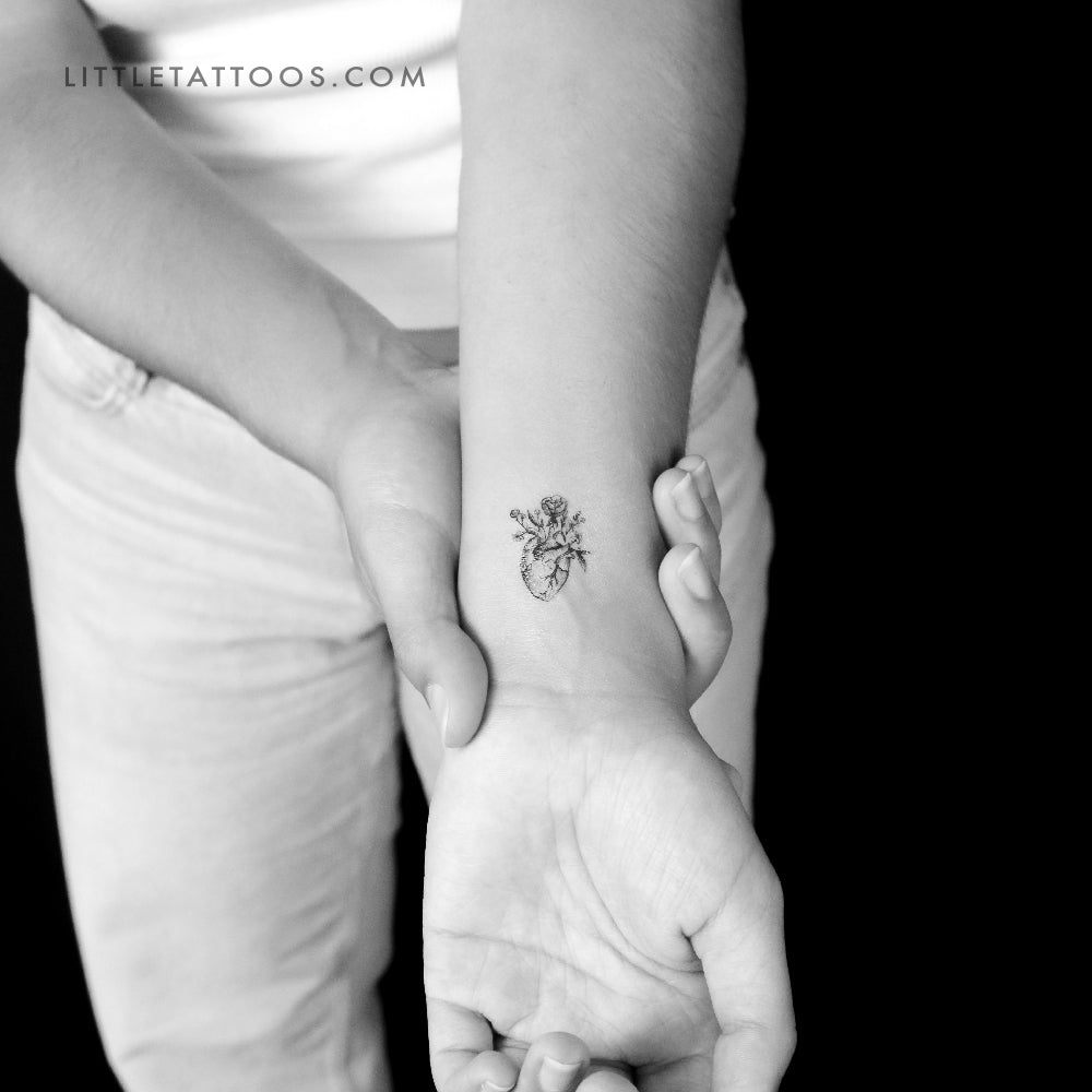 Flower Human Heart Temporary Tattoo - Set of 3