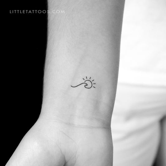 Tatuaje temporal minimalista de ola y sol (juego de 3)