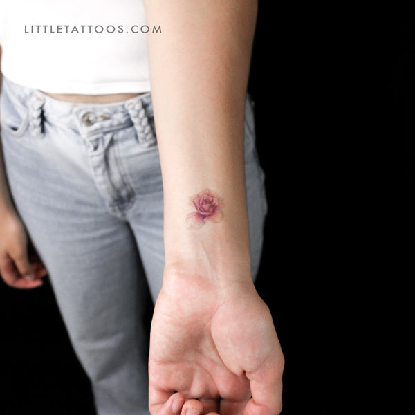 Purple Rose Head Temporary Tattoo by Mini Lau - Set of 3