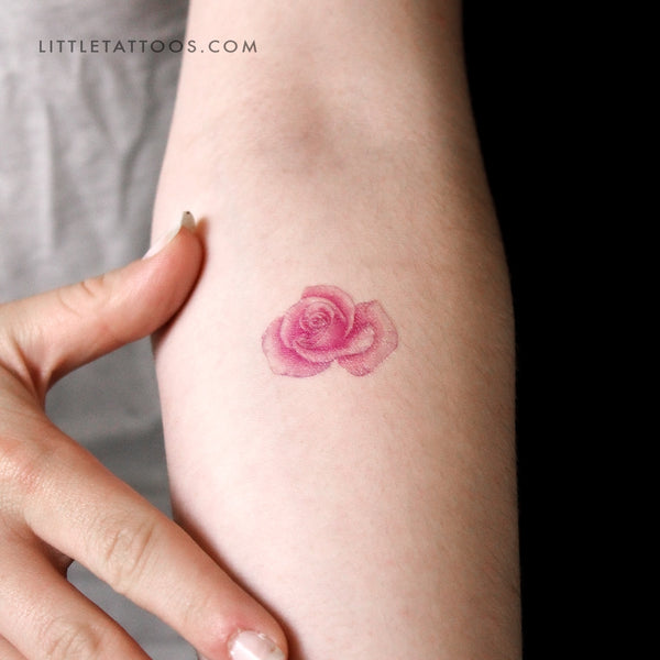 Pink Rose Head Temporary Tattoo by Mini Lau - Set of 3