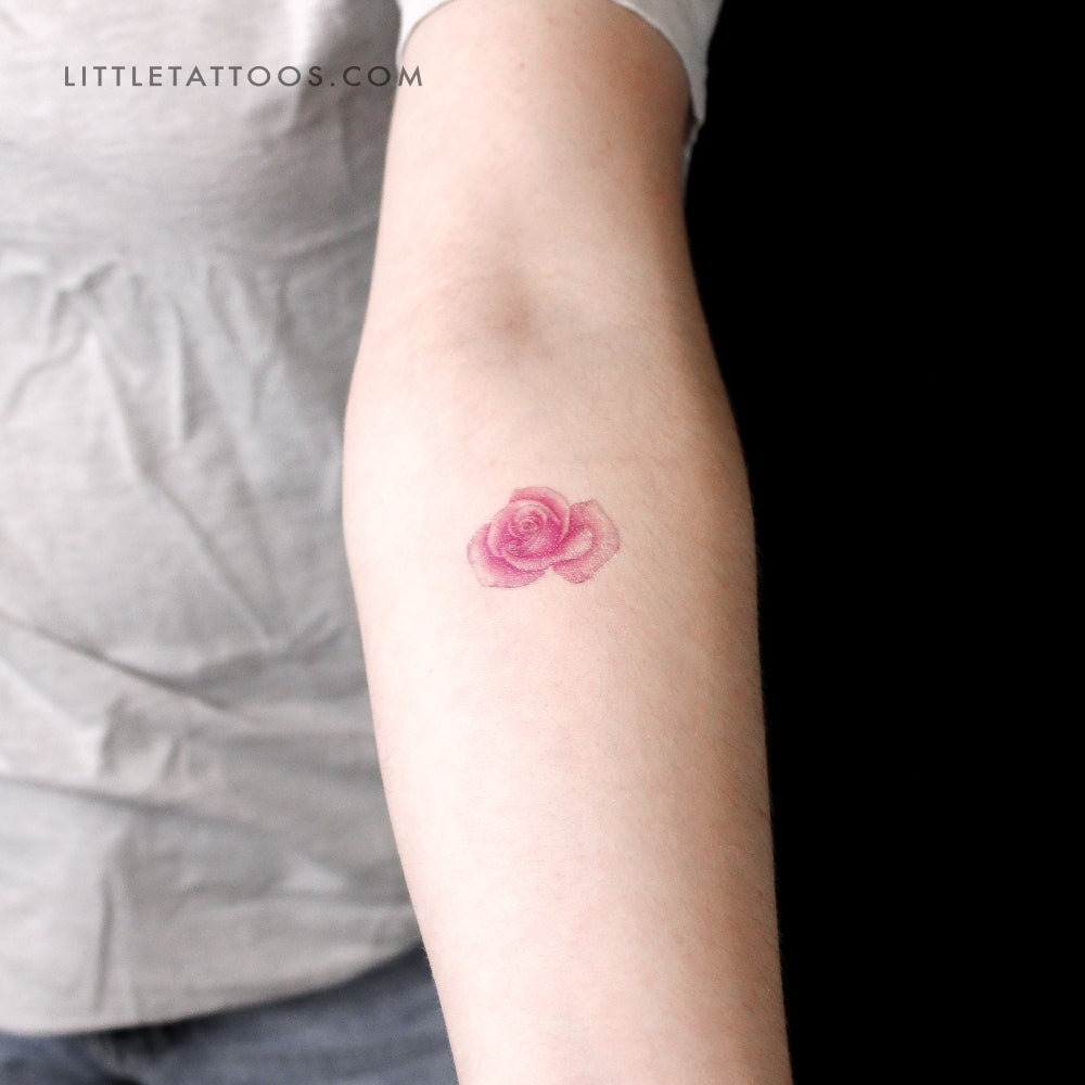 Pink Rose Head Temporary Tattoo by Mini Lau - Set of 3